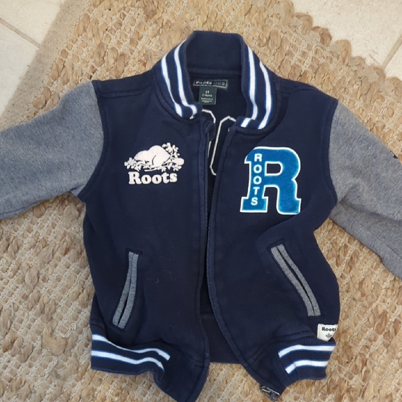 Roots Other - Roots Blue and Gray Cotton Letterman Jacket